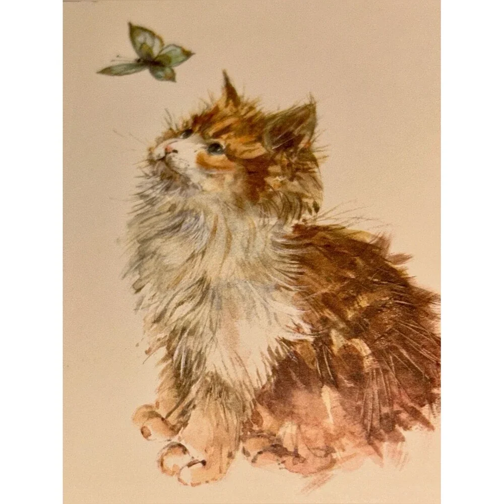 Vintage Stationary Kitten Cat Illustration Note Cards - Envelope 22 Count NOS